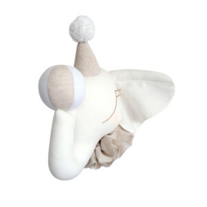 Wall decoration white circus elephant with beige hat animal head