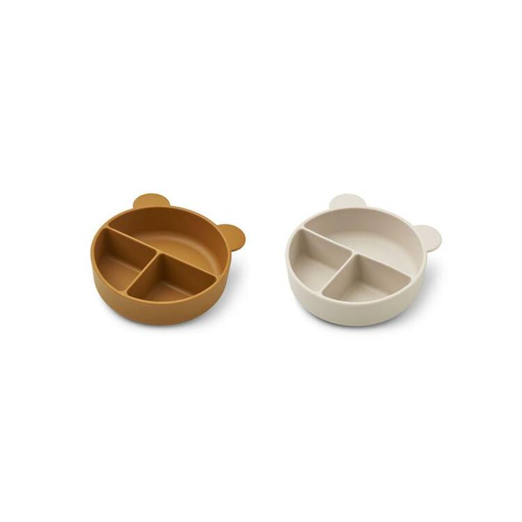Liewood, Connie 2-pack silicone bowl with compartment, Golden caramel mix 
