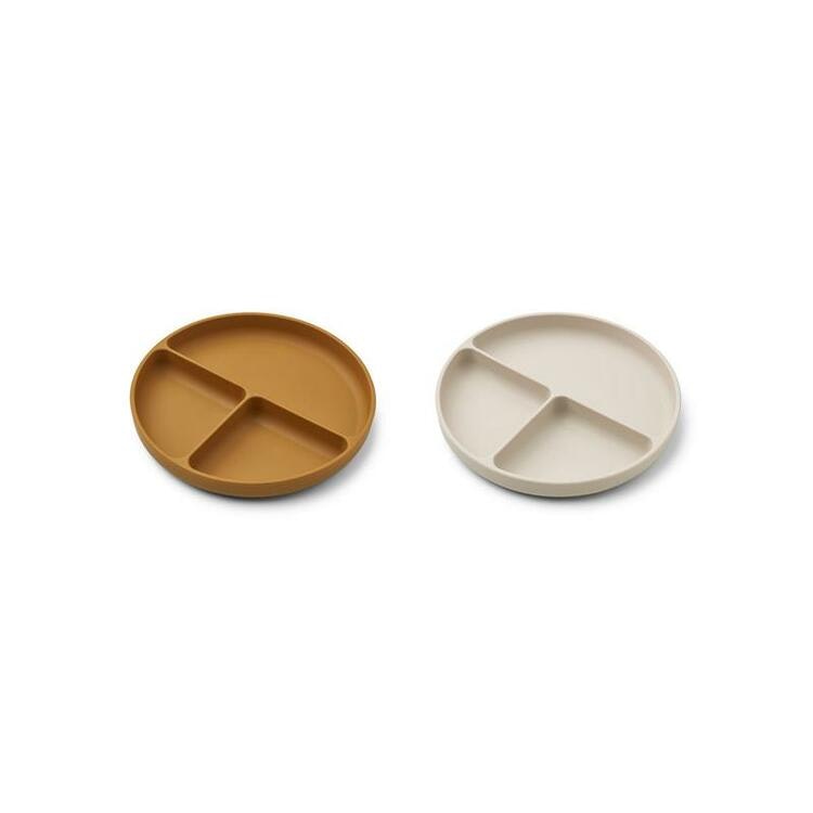 Liewood, Harvey 2-pack silicone plate with compartment, Golden caramel mix 