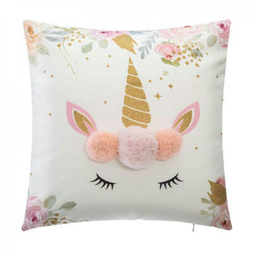 Pillow with pompom, pink unicorn 