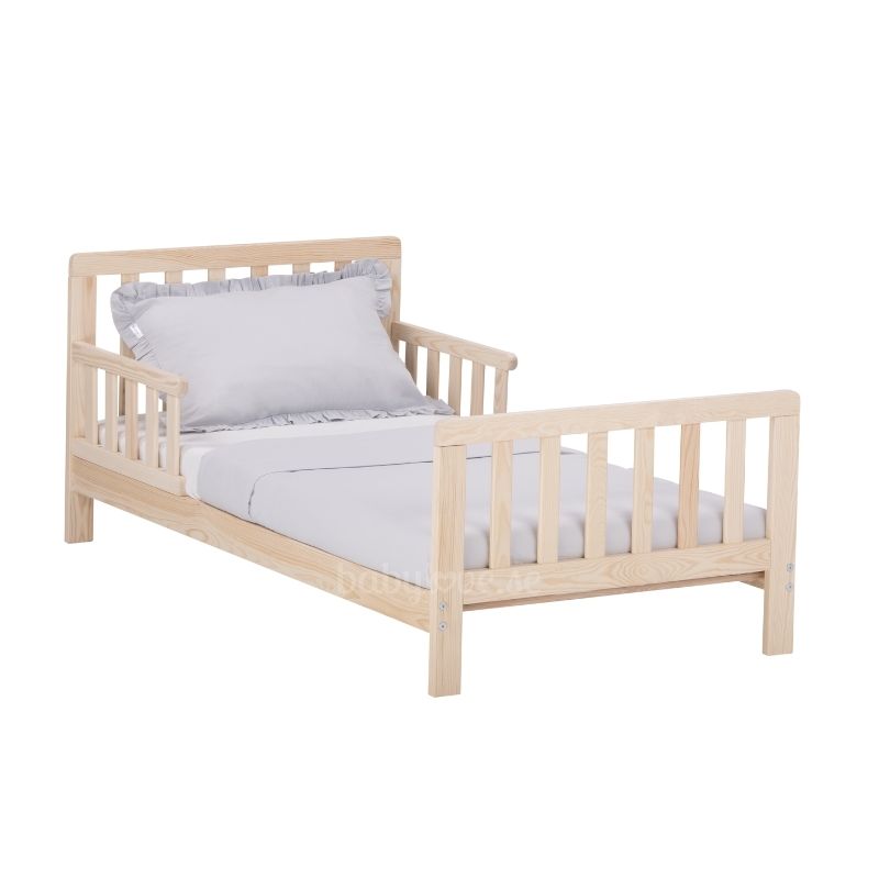 Babylove, natural coloured junior bed with guard rail-Sky Babylove, natural coloured junior bed with guard rail-Sky