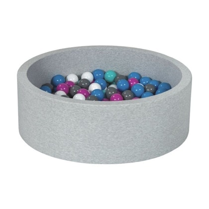 Ljusgrå bollhav BASIC, 90x30 med bollar (blå, grå, rosa, vit)