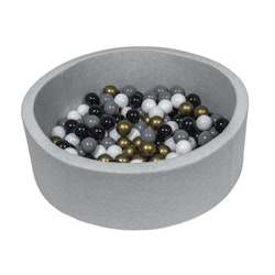 Light grey ball pit BASIC, 90x30 with balls (gold, grey, black, white)