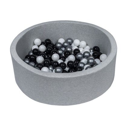 Ljusgrå bollhav BASIC, 90x30 med bollar (svart, silver, vit)