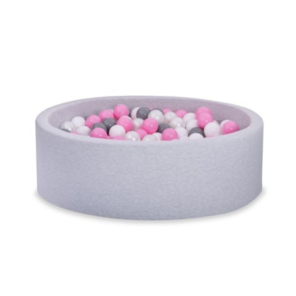 Light grey ball pit BASIC, 90x30 with balls (powder pink, white, pearl, grey)