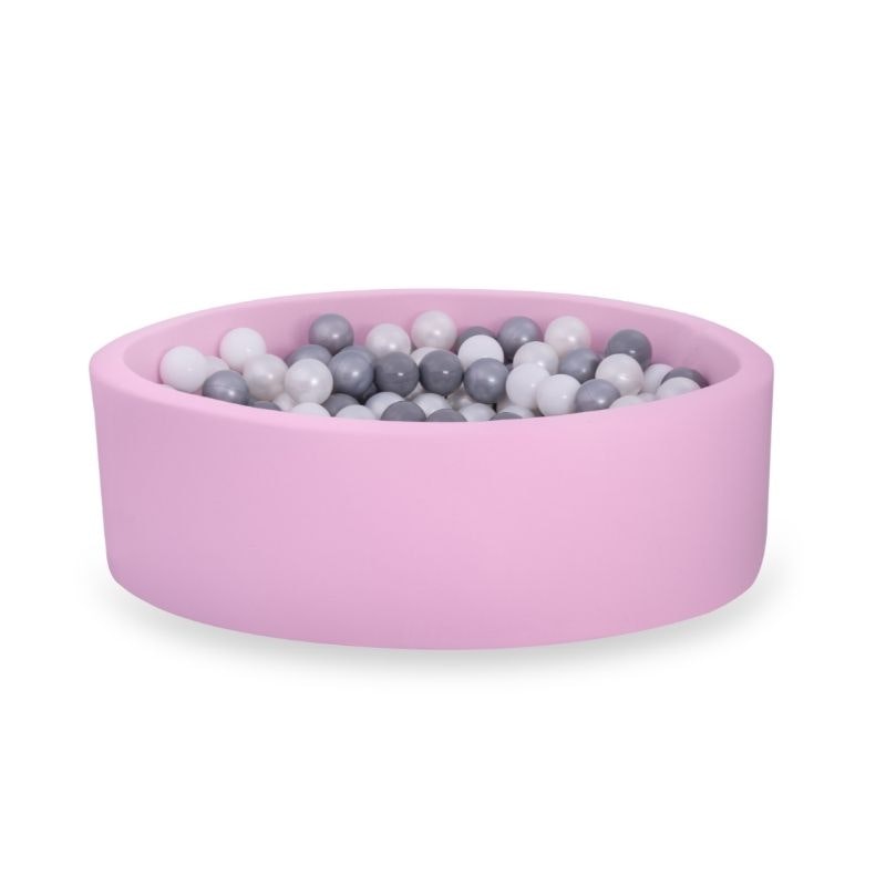 Pink ball pit BASIC, 90x30 with balls (grey, silver, pearl, white) 