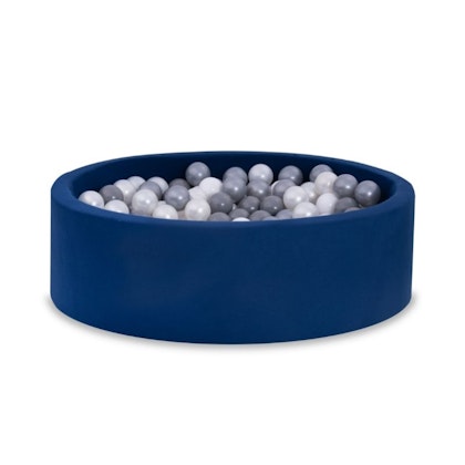 Mörkblå bollhav BASIC, 90x30 med bollar (vit, pearl, grå, silver)