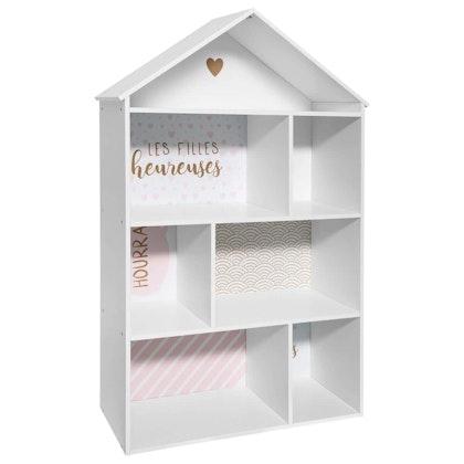 Dollhouse house shelf, white/pink