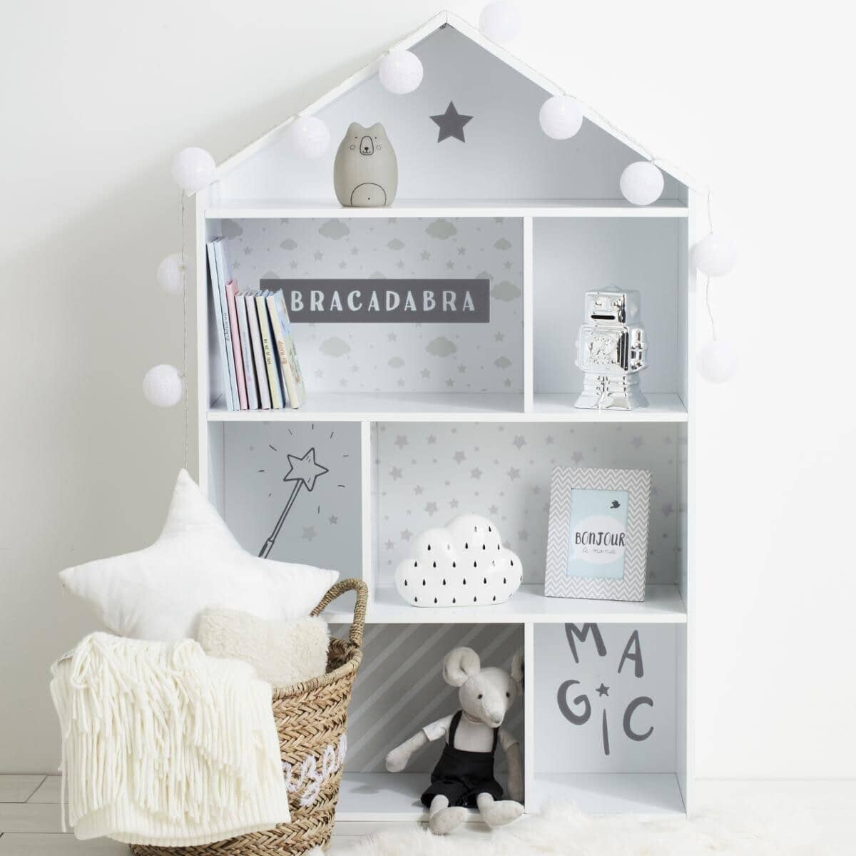 Dollhouse house shelf, white/grey 