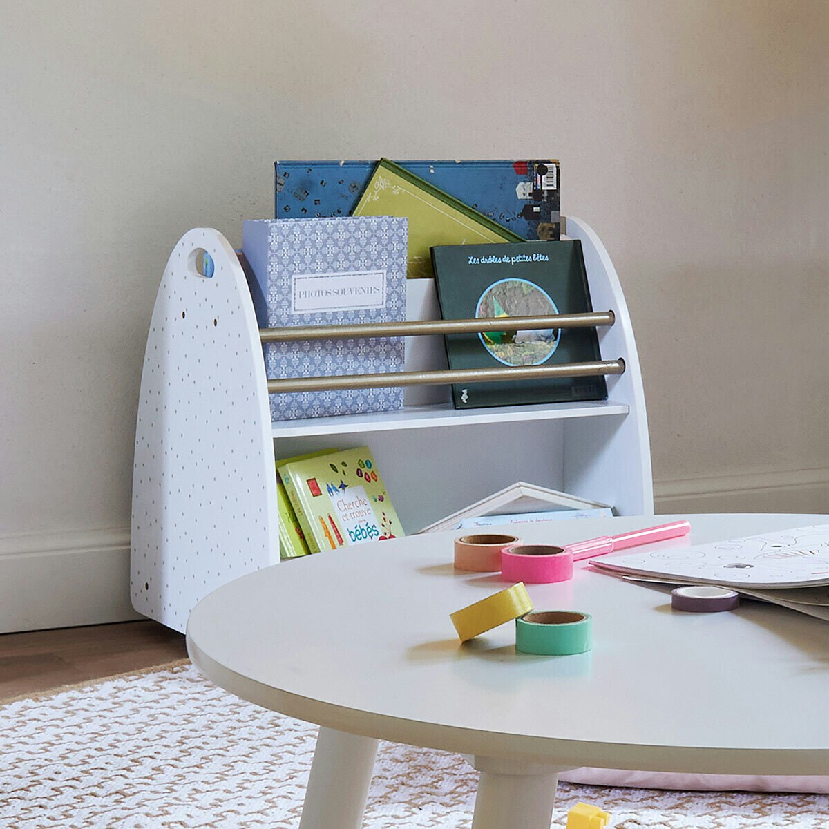 Double-sided white storage box for books for the children's room 