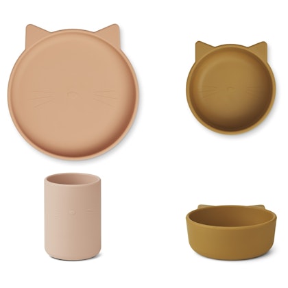 Liewood, Cyrus silicone tableware 3 pieces, Cat rose multi mix