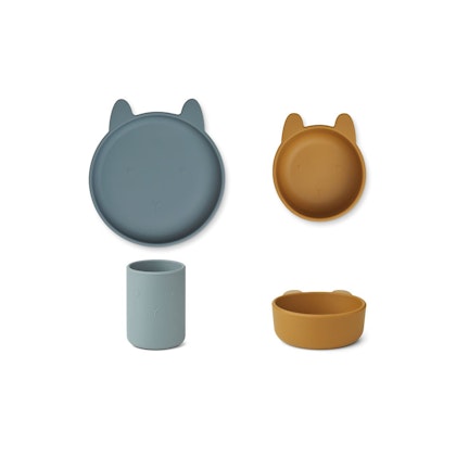 Liewood, Cyrus silicone tableware 3 pieces, Rabbit blue multi mix