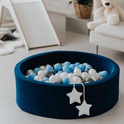 Dark blue ball pit BASIC, 90x30 with balls (baby blue, grey, pearl, white)