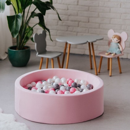 Pink ball pit BASIC, 90x30 with balls (grey, pink, pearl, white)