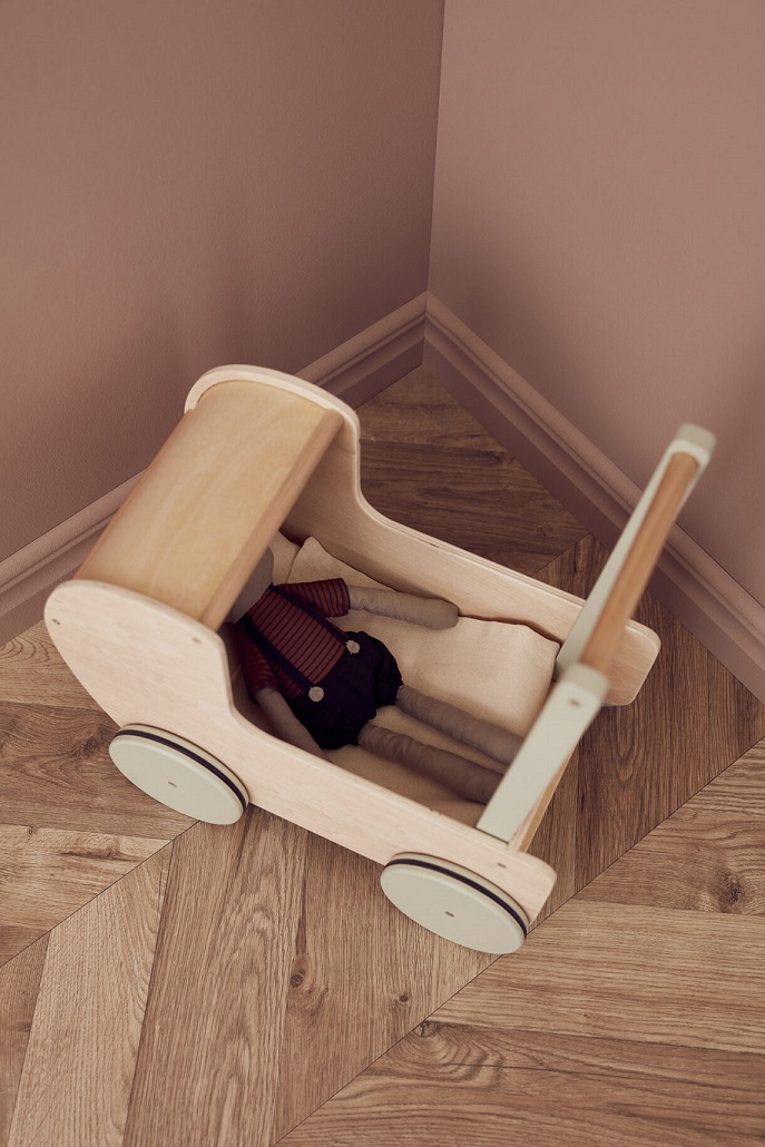 Kid's Concept, Doll pram with bed set natural / green 