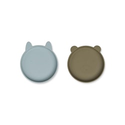 Liewood, Olivia silikontallrik 2-pack, Blue fog/khaki mix