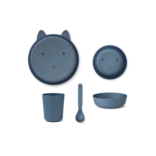Liewood, Brody tableware 4 pieces, Rabbit stormy blue