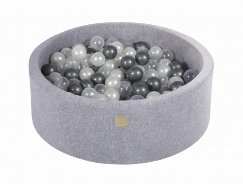 Meow, grå velvet bollhav med 200 bollar, (silver, pearl, transparent) 