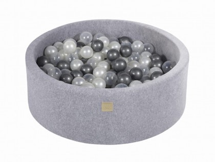 Meow, grey velvet ball pit  with 200 balls, (silver, pearl, transparent)