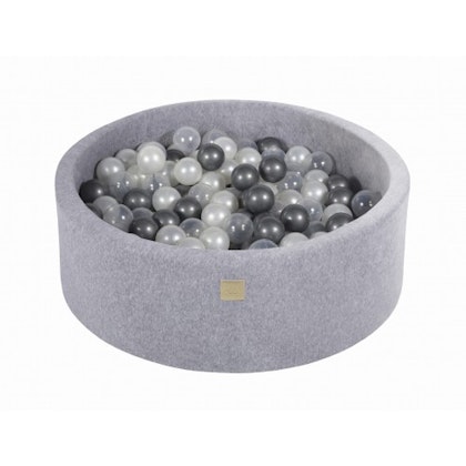 Meow, grå velvet bollhav med 200 bollar, (silver, pearl, transparent)