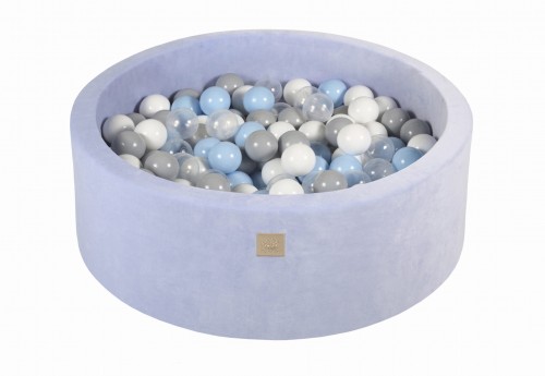 Meow, ljusblå velvet bollhav med 200 bollar, (grey, white, transparent, baby blue) 