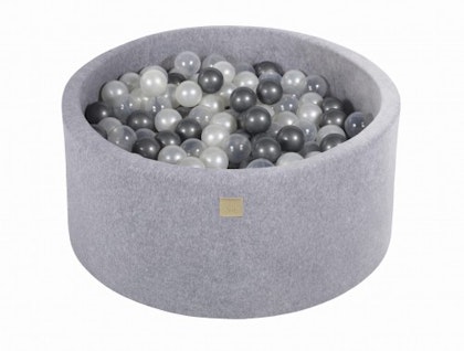 Meow, grå velvet bollhav med 300 bollar, (silver, pearl, transparent)
