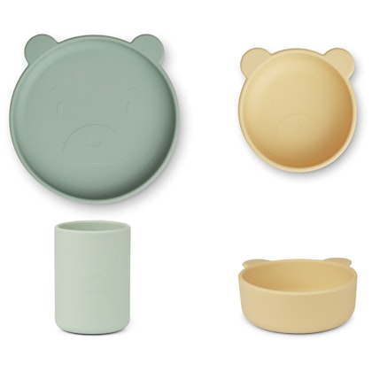 Liewood, Cyrus silicone tableware 3 pieces, Mr Bear dusty mint mix