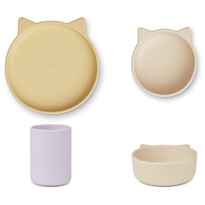 Liewood, Cyrus silicone tableware 3 pieces, Cat jojoba multi mix