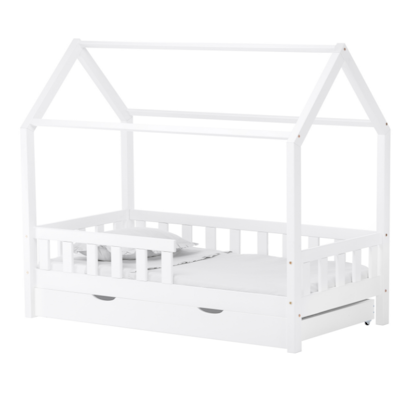 White junior house bed 80x160 with mattress and storage box