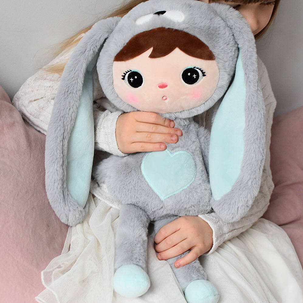 Grey / mint rabbit, large doll with name 