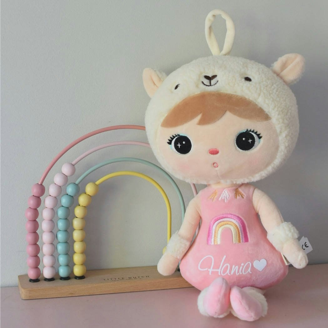 Pink alpaca, large doll with name 