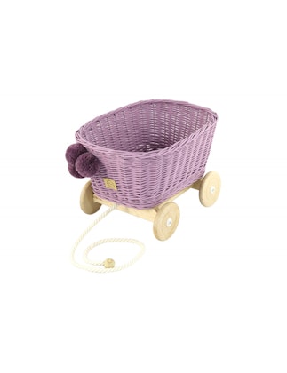 Lilu, leksakslåda i rotting på hjul, rosa