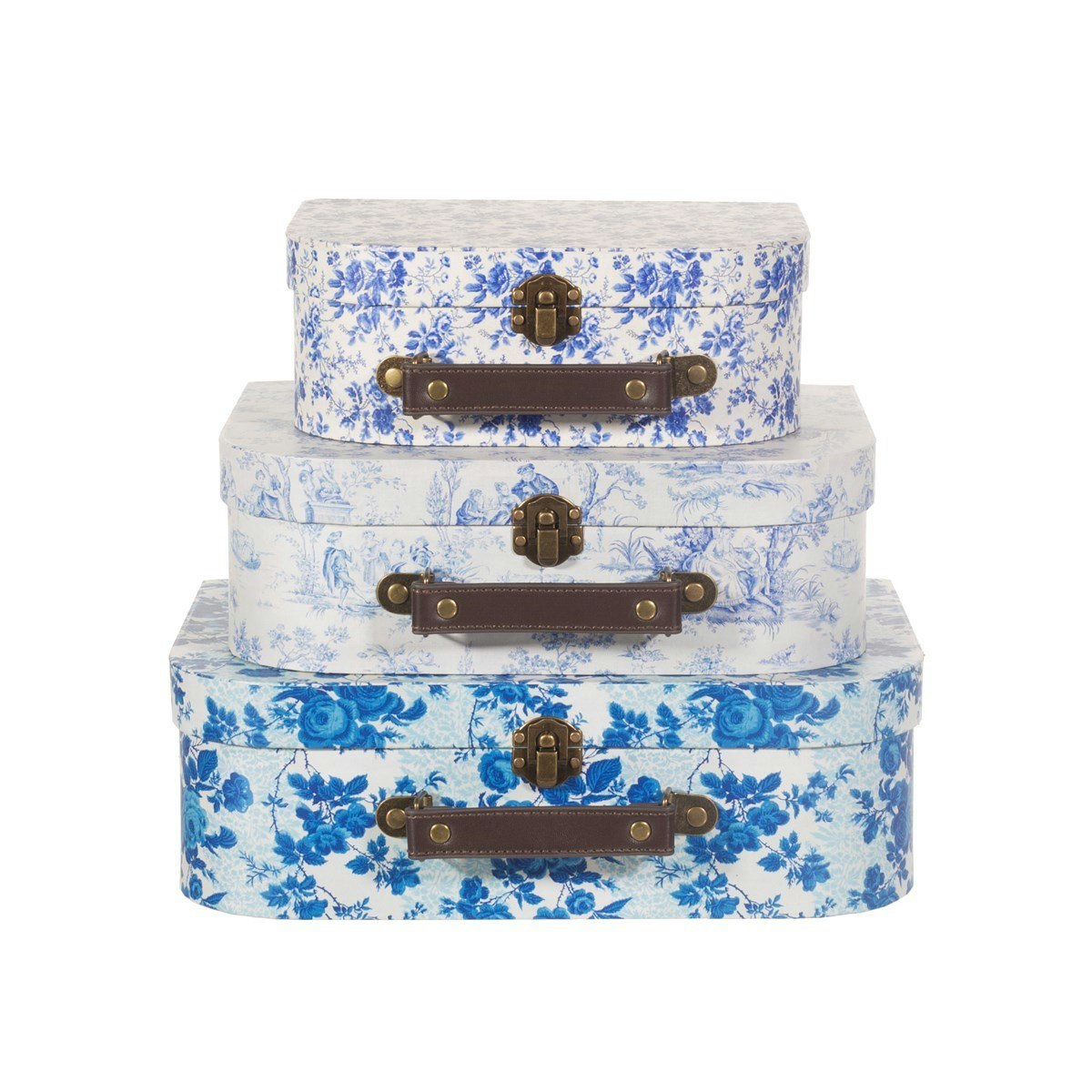 Sass & Belle, storage boxes Blue and white floral, set of 3 