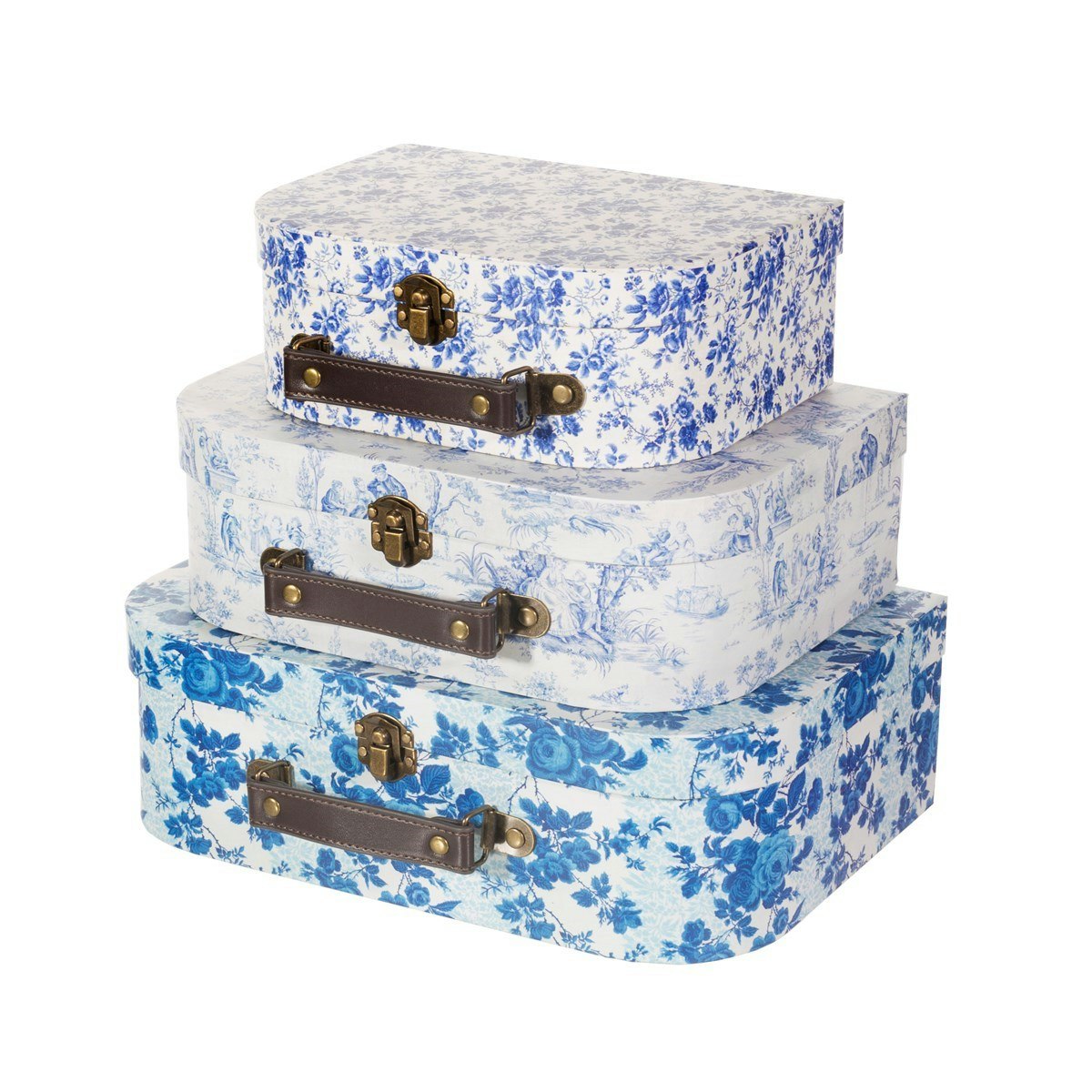 Sass & Belle, förvaringslådor Blue and white floral, 3-pack 