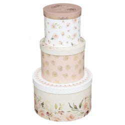 Round storage boxes roses, set of 3