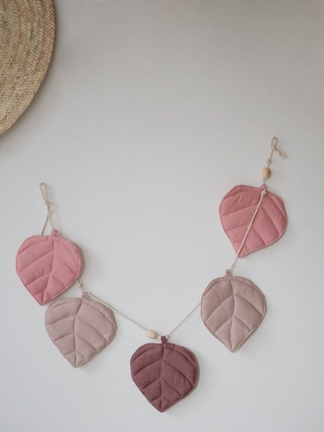 Moi Mili, linen garland leaves, Pink 