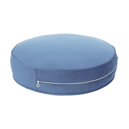 Large blue velvet seat pouf