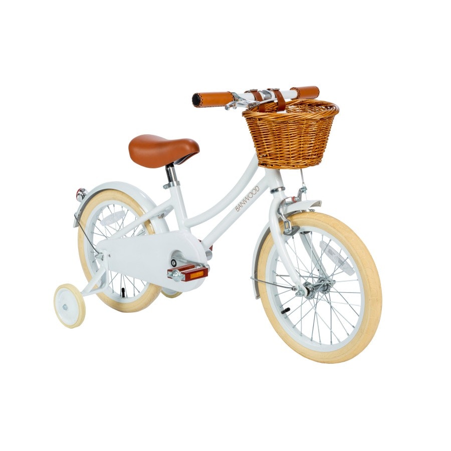 Banwood, vit barncykel med stödhjul, Classic - Babylove.se