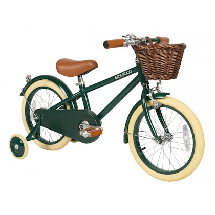Banwood, green children's bicycle with support wheels, Classic