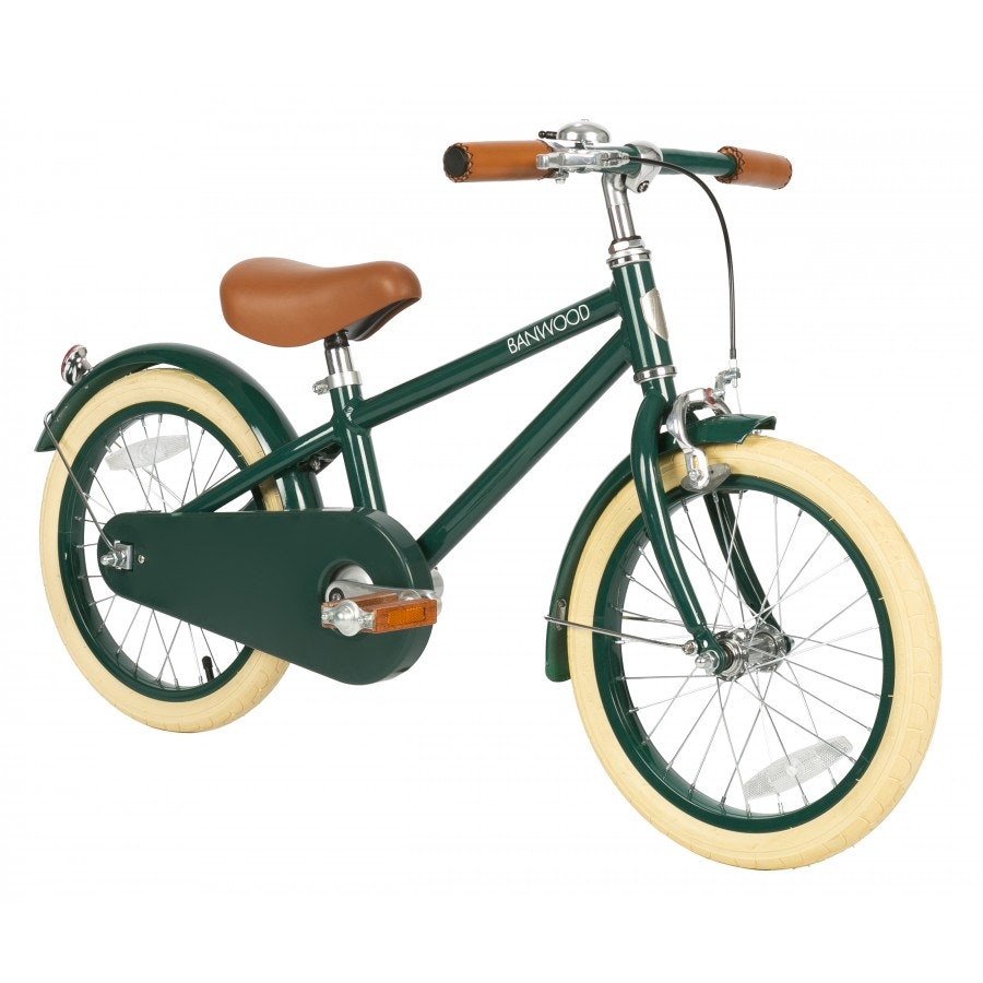 Banwood, green children's bicycle with support wheels, Classic 