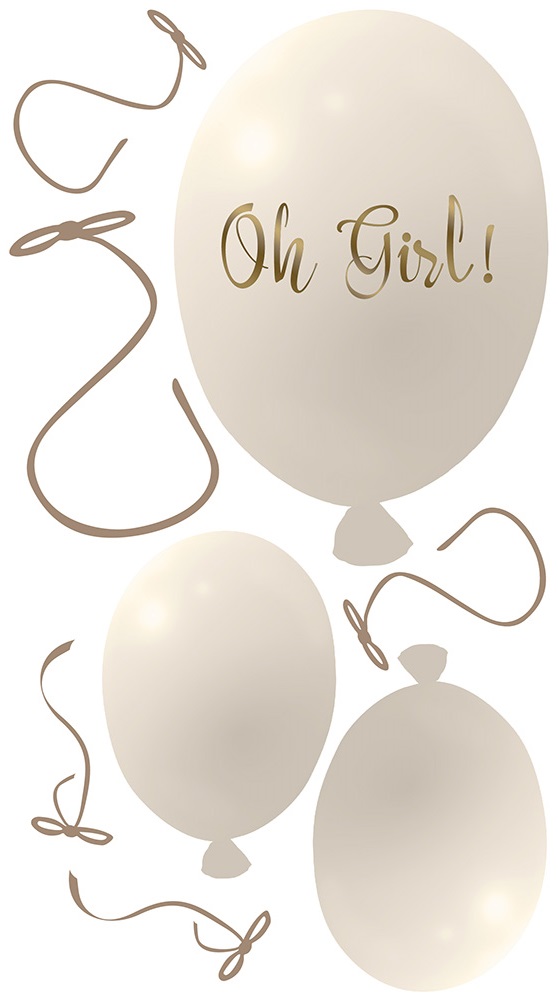 Väggklistermärke partyballonger 3-pack, cream Väggklistermärke bestående av en stor ballong med texten Oh girl och två mindre ballonger