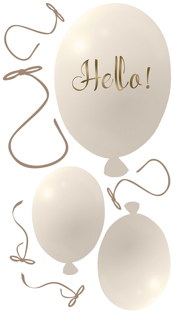 Väggklistermärke partyballonger 3-pack, cream Väggklistermärke bestående av en stor ballong med texten Hello och två mindre ballonger