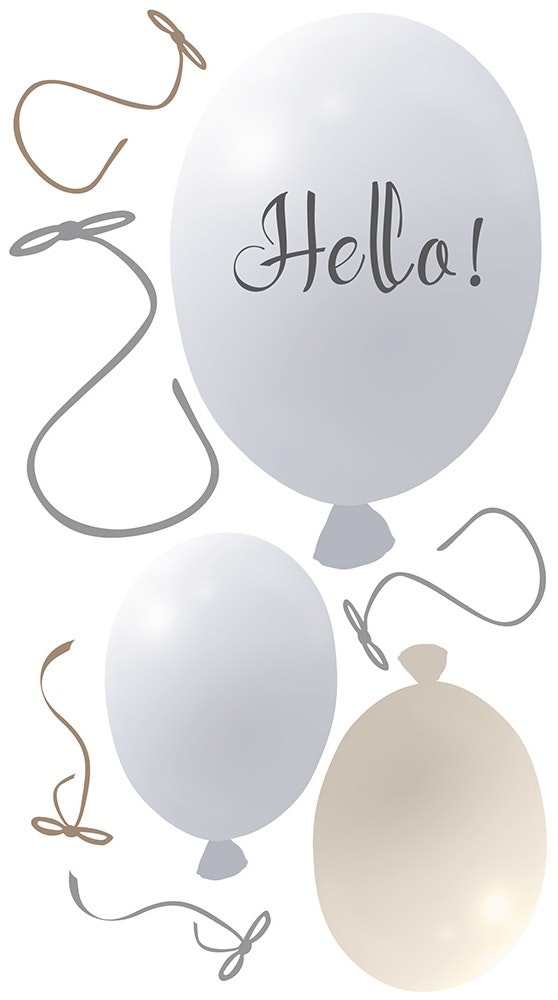 Väggklistermärke partyballonger 3-pack, grey Väggklistermärke bestående av en stor ballong med texten Hello och två mindre ballonger