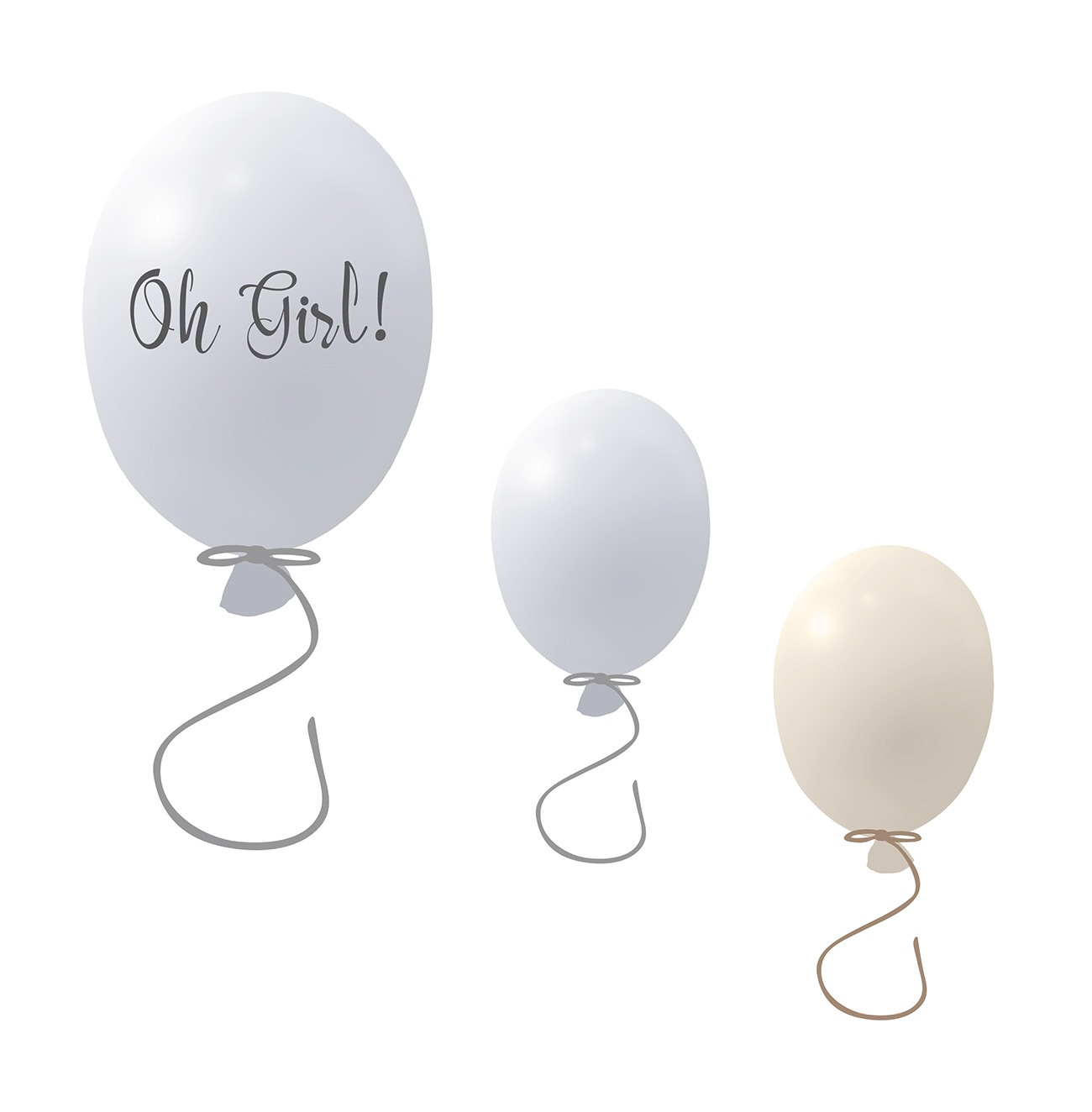 Väggklistermärke partyballonger 3-pack, grey Väggklistermärke bestående av en stor grå ballong med texten Oh girl och två mindre ballonger