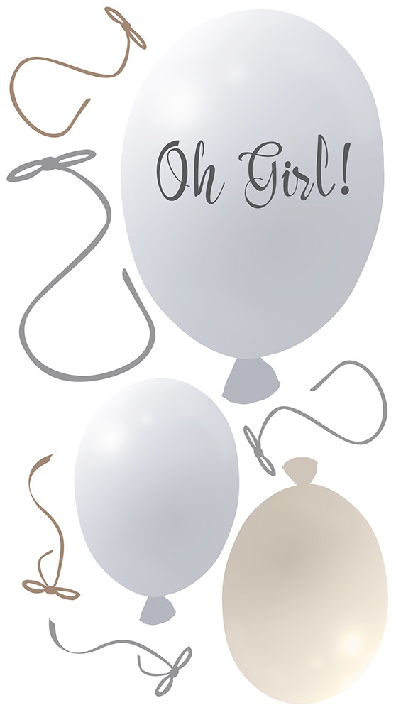 Väggklistermärke partyballonger 3-pack, grey Väggklistermärke bestående av en stor ballong med texten Oh girl och två mindre ballonger