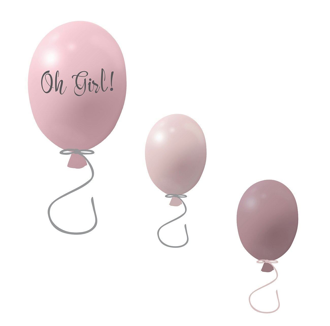 Väggklistermärke partyballonger 3-pack, rose Väggklistermärke bestående av en stor rosa ballong med texten Oh girl och två mindre ballonger