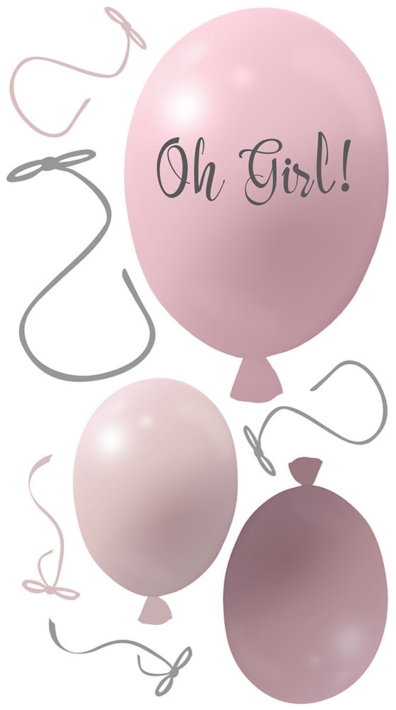 Väggklistermärke partyballonger 3-pack, rose Väggklistermärke bestående av en stor rosa ballong med texten Oh girl och två mindre ballonger