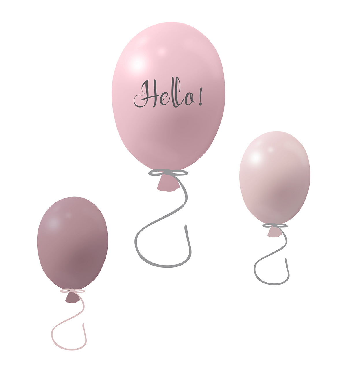 Väggklistermärke partyballonger 3-pack, rose Väggklistermärke bestående av en stor rosa ballong med texten Hello och två mindre ballonger