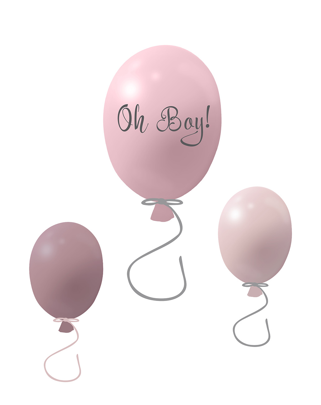 Väggklistermärke partyballonger 3-pack, rose Väggklistermärke bestående av en stor rosa ballong med texten Oh boy och två mindre ballonger