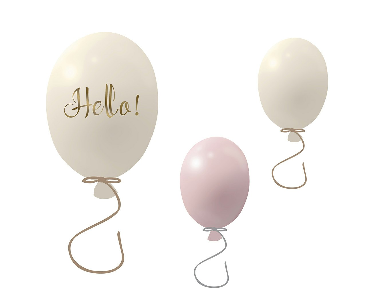 Väggklistermärke partyballonger 3-pack, rose cream Väggklistermärke bestående av en stor ballong med texten Hello och två mindre ballonger